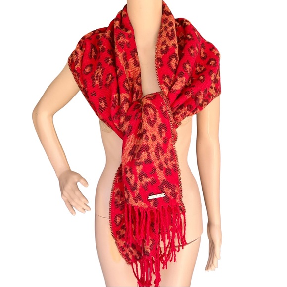 Bebe Red Leopard Print Scarf Soft Cozy Logo - Picture 1 of 5